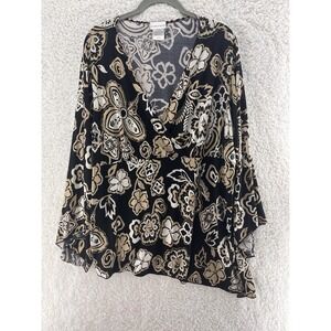 Vintage Blouse Women's Size 26/28 Asymmetrical Wrap Flared Bell Sleeves Y2K